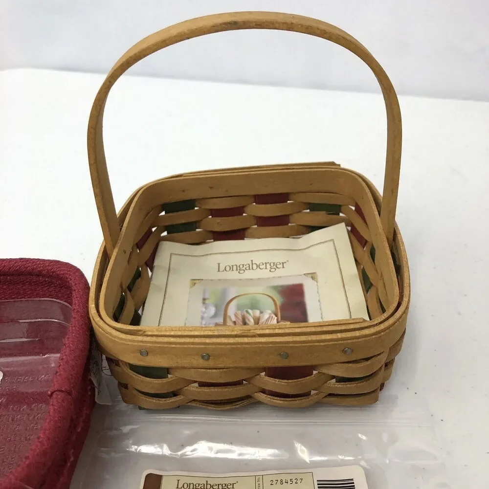 Longaberger 2003 Holiday Helper Basket w/Handle, Protector, Fabric Liner Vintage